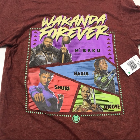 Wakanda Forever T-shirt Black Panther Top Tee Size S Short Sleeve Red Soot New - Picture 2 of 5